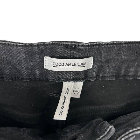 Good American Black Good Waist Crop Distressed Jeans Womens 6 / 28 - Picture 3 of 5